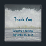 Wedding Guest Beach Ocean Ceremony Thank You Magnet<br><div class="desc">Create a unique guest favour for your beach wedding with this inexpensive magnet.  The square magnet features a photo of a wave rolling towards the shore.  "Thank You",  the bride and groom's names,  and the wedding date can quickly be customised.</div>