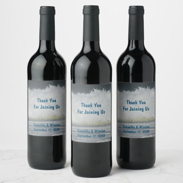 Wedding Guest Beach Ocean Reception Thank You Wine Label (Bottles)
