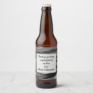 Wedding Guest Black Grey Feather Modern Thanks Beer Bottle Label