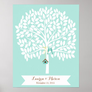 Wedding Guest Book Alternative Tree, blue leaves
