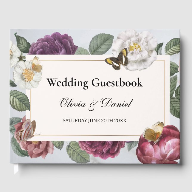 Wedding Guest Book Bloom Butterfly Floral Vintage (Front)
