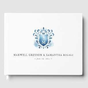 Wedding Guest Book Blue Monogrammed Crest