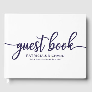 Wedding Guest Book Chic Navy Blue Calligraphy