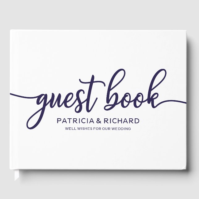 Wedding Guest Book Chic Navy Blue Calligraphy (Front)