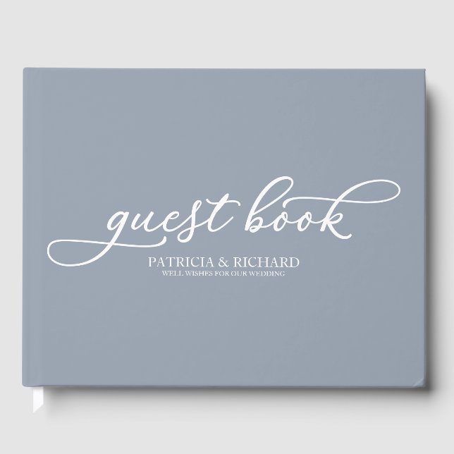Wedding Guest Book Chic Script Dusty Blue (Front)