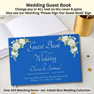 Wedding Guest Book Cobalt Blue & White Roses