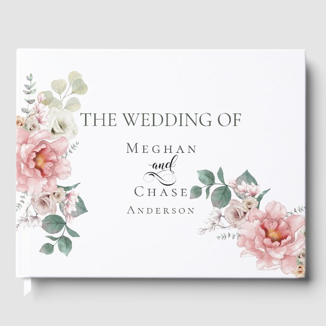 Wedding Guest Book | Elegant Baby Pink Flowers (Front)