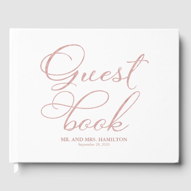 Wedding Guest Book Elegant Rose Gold Calligraphy (Front)