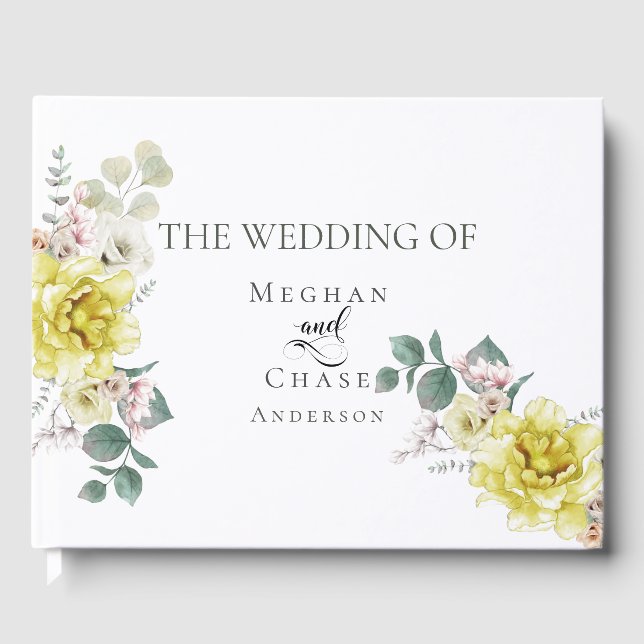 Wedding Guest Book | Elegant Sunny Yellow Flowers (Front)