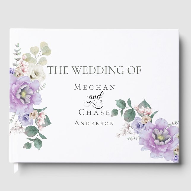 Wedding Guest Book | Elegant Watercolor Peonies (Front)