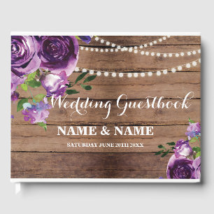 Wedding Guest Book Floral Purple Flowers Wood