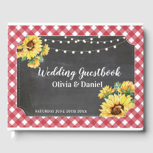 Wedding Guest Book Floral Sunflower Red White