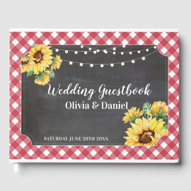 Wedding Guest Book Floral Sunflower Red White (Front)