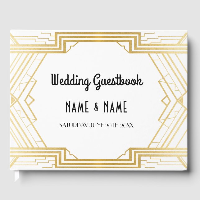 Wedding Guest Book Gatsby Art Deco 1920's Gold (Front)