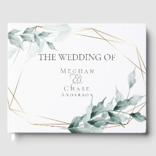 Wedding Guest Book   Greyed Jade Green Botanical