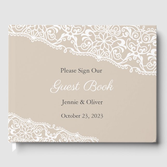 Wedding Guest Book, Guestbook, Lace, Vintage Guest Book (Front)