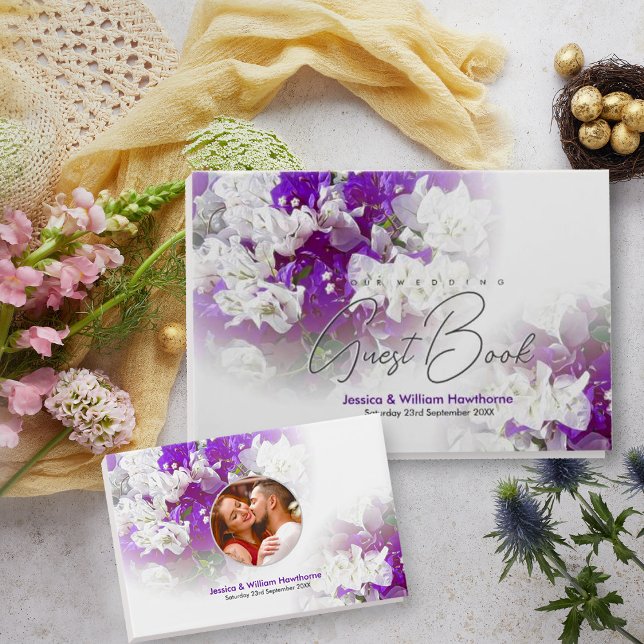 Wedding Guest Book in Floral White & Purple Suite (Creator Uploaded)
