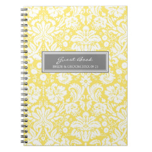 Wedding Guest Book Lemon Grey Damask Notebook