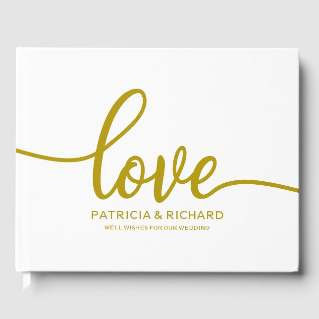 Wedding Guest Book Love Gold Chic Script (Front)