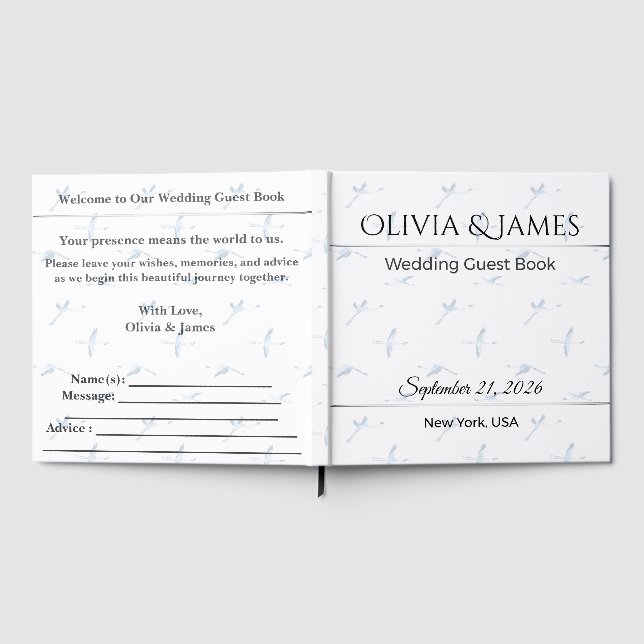 Wedding Guest Book | Minimalist Crane Keepsake (Full)