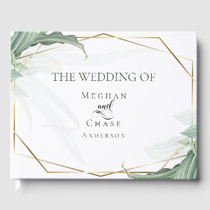 Wedding Guest Book  Modern Elegant Tropical Leaves