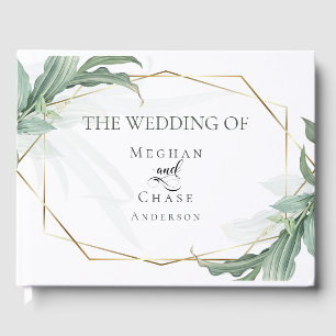 Wedding Guest Book  Modern Elegant Tropical Leaves