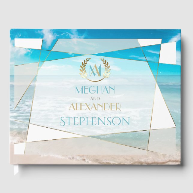 Wedding Guest Book |  Modern Monogram Geometric (Front)