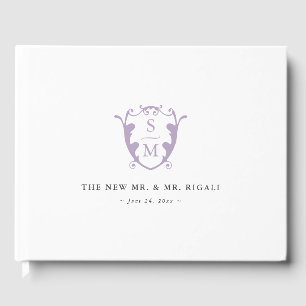 Wedding Guest Book Monogram Crest Lilac