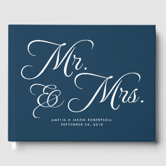 Wedding Guest Book, Mr. & Mrs, navy and white Guest Book