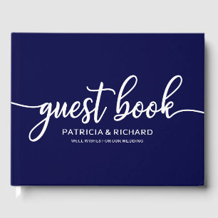Wedding Guest Book Navy Blue Chic Calligraphy