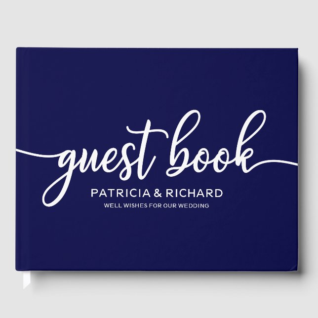 Wedding Guest Book Navy Blue Chic Calligraphy (Front)
