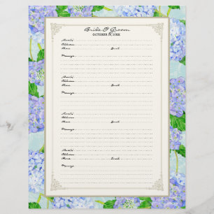 Wedding Guest Book Page Blue Hydrangea Lace Floral