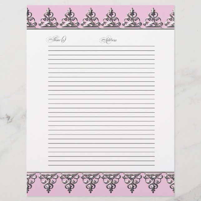 Wedding Guest Book Pages Classic Baroque Swirl (Front)