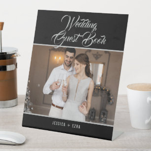 Wedding Guest Book Photo Elegant Silver Script Pedestal Sign