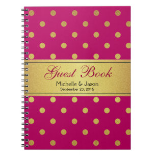 Wedding Guest Book Pink Gold Glitter Polka Dots