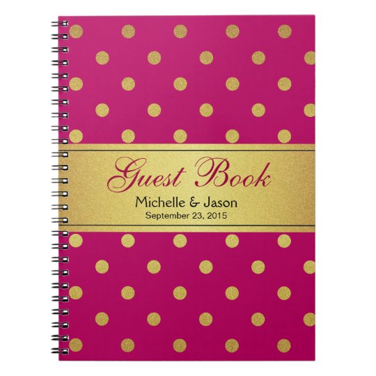Wedding Guest Book Pink Gold Glitter Polka Dots