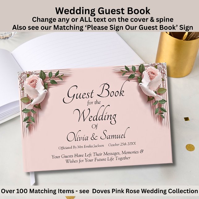 Wedding Guest Book Pink Roses & Doves Wedding (Creator Uploaded)