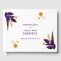 Wedding Guest Book - Purple and Gold Floral