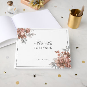 Wedding Guest Book Rose Gold Rustic Floral 