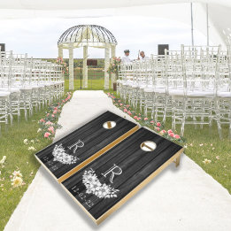 Wedding Guest Book Rustic Wood Floral Monogrammed