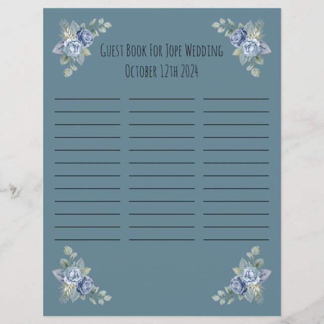 Wedding Guest Book Sheet (Front)
