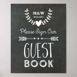 Wedding Guest Book Sign Chalkboard Hearts Arrows