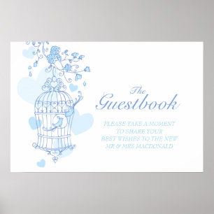 Wedding guest book sign love birds blue