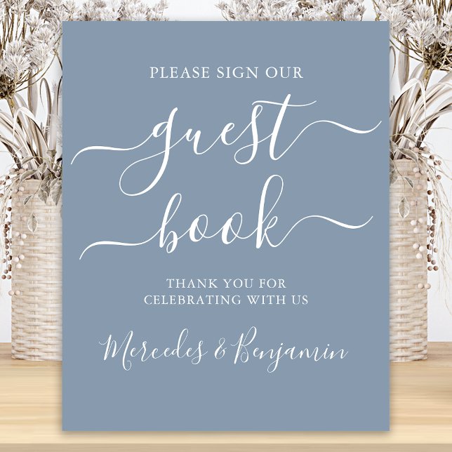 Wedding Guest Book Sign Modern Script Dusty Blue (Creator Uploaded)