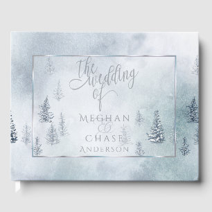 Wedding Guest Book   Silver Blue Winter Wonderland