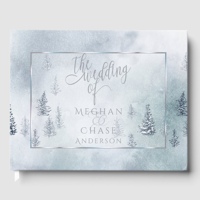 Wedding Guest Book | Silver Blue Winter Wonderland (Front)