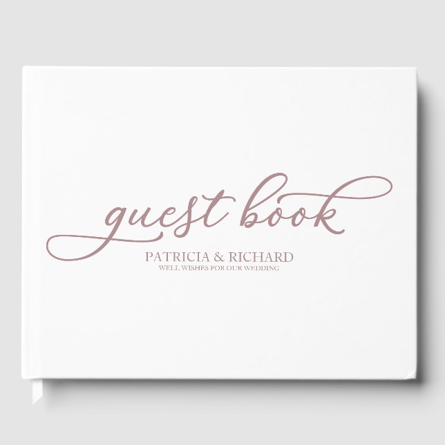 Wedding Guest Book Simple Chic Rose Gold Script (Front)