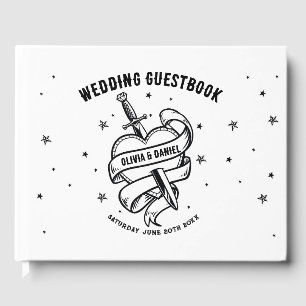 Wedding Guest Book Tattoo Heart Black White