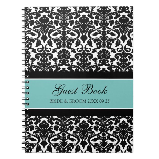 Wedding Guest Book Teal Damask Notebook (Front)