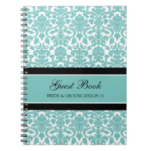 Wedding Guest Book Teal Damask Notebook